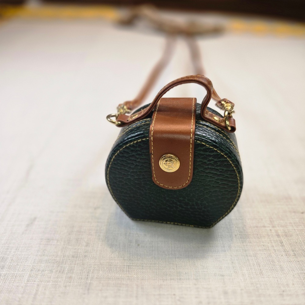 VTG Mini Crossbody Coin Purse Bag Green Brown Pebbled Faux Leather EUC Handbag